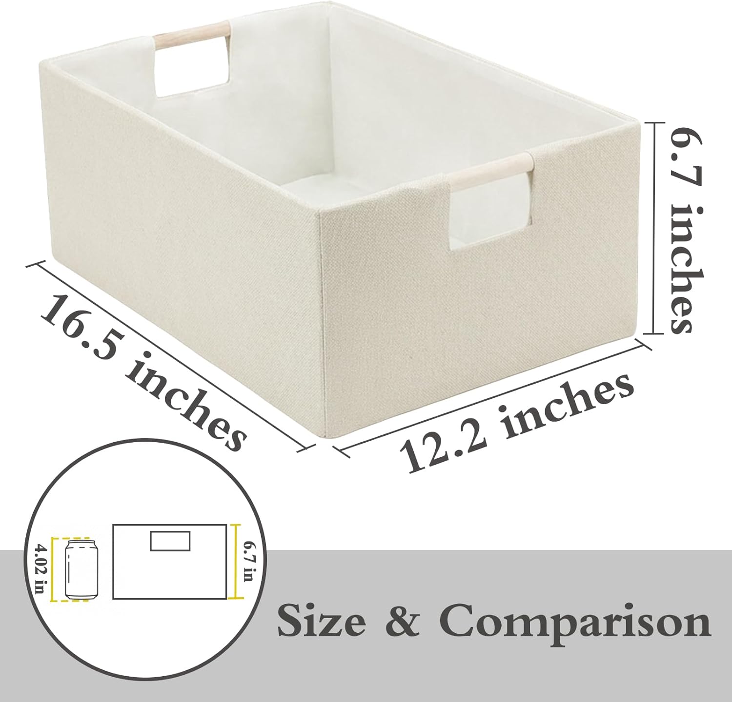 2-Pack Beige Fabric Cube with Wooden Handles - Image 2